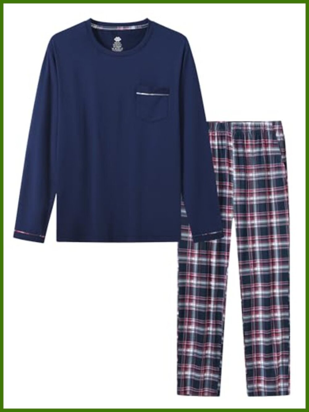Men's Plaid Pajama Set Long Sleeve Shirt Pants Lounge Sleepwear Pockets